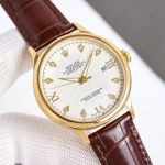 Rolex Datejust Replica with Leather Strap 9015 Movement 28800/H 40mm 316L Steel Business Gold Bezel Watch